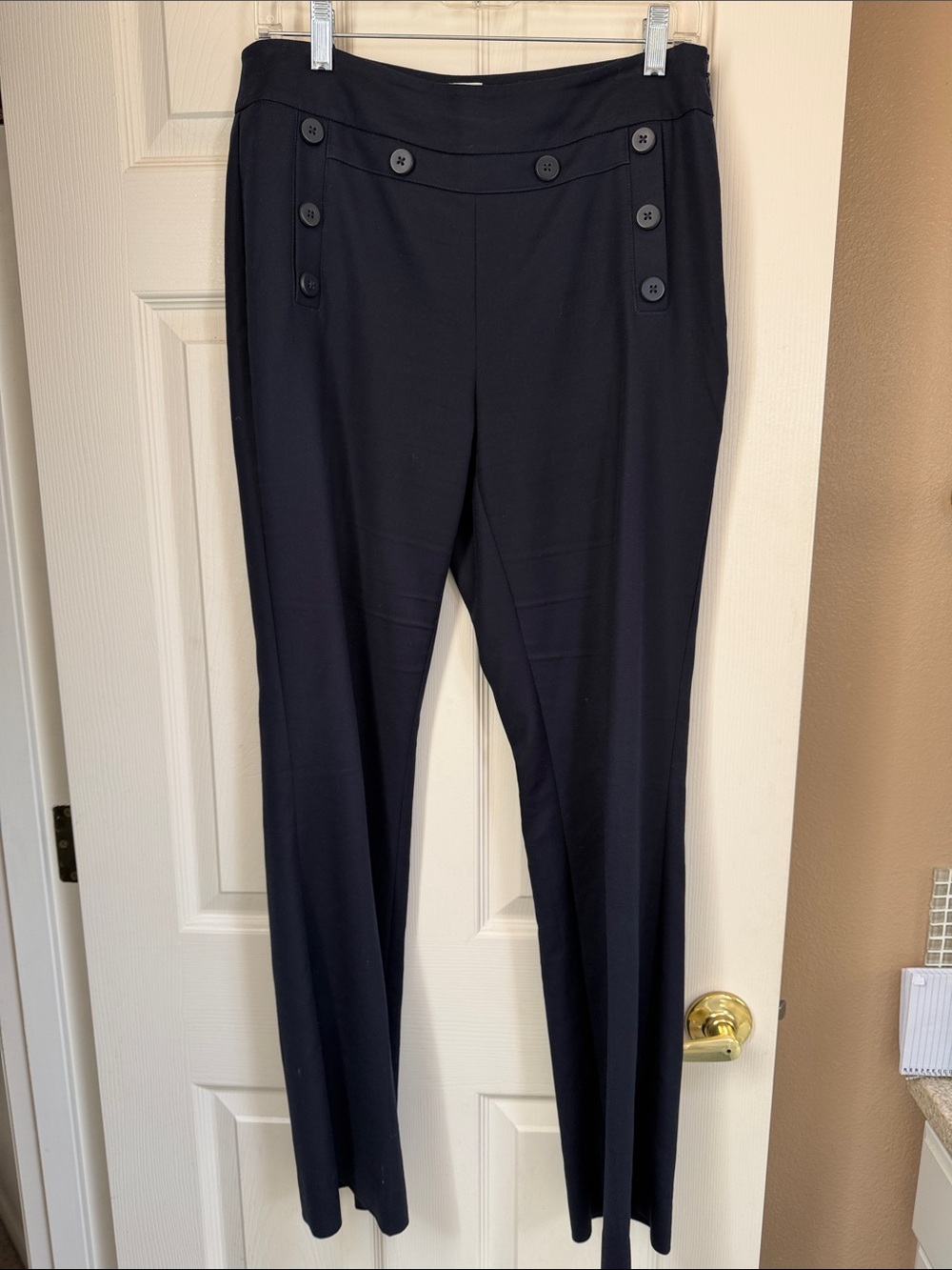 CAbi Black Button-Front Straight-Leg Trousers